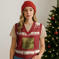 Funny Bigfoot Fishing V-Neck Knit Sweater Vest Sasquatch Loch Ness Monster Introvert Bruh - Wonder Print Shop