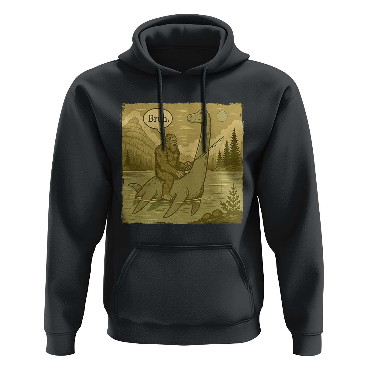 Funny Bigfoot Fishing Hoodie Sasquatch Loch Ness Monster Introvert Bruh - Wonder Print Shop
