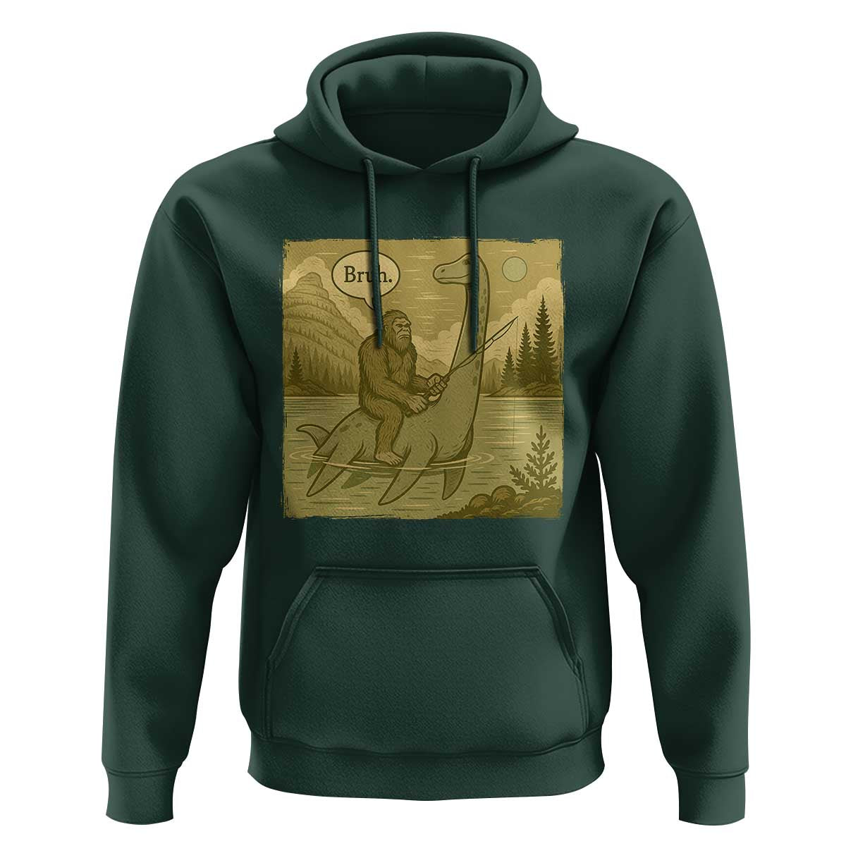 Funny Bigfoot Fishing Hoodie Sasquatch Loch Ness Monster Introvert Bruh - Wonder Print Shop