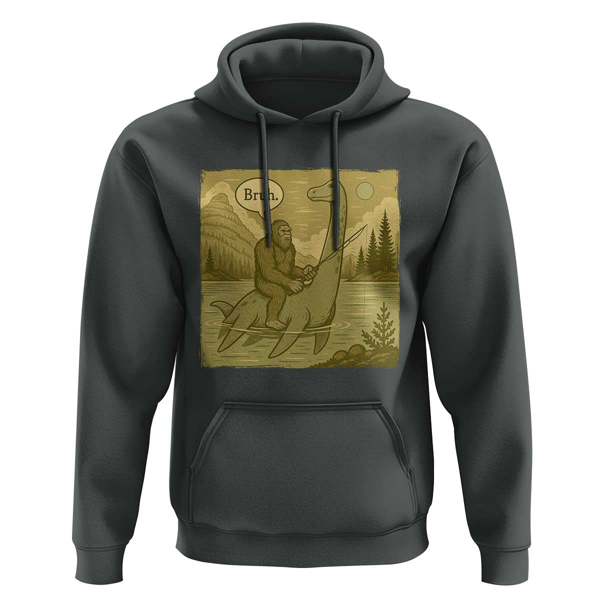 Funny Bigfoot Fishing Hoodie Sasquatch Loch Ness Monster Introvert Bruh - Wonder Print Shop