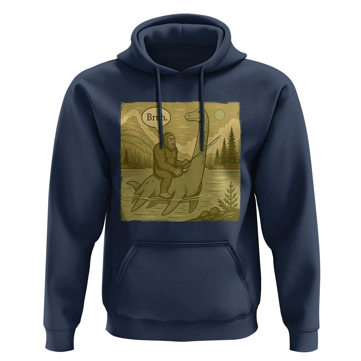 Funny Bigfoot Fishing Hoodie Sasquatch Loch Ness Monster Introvert Bruh - Wonder Print Shop