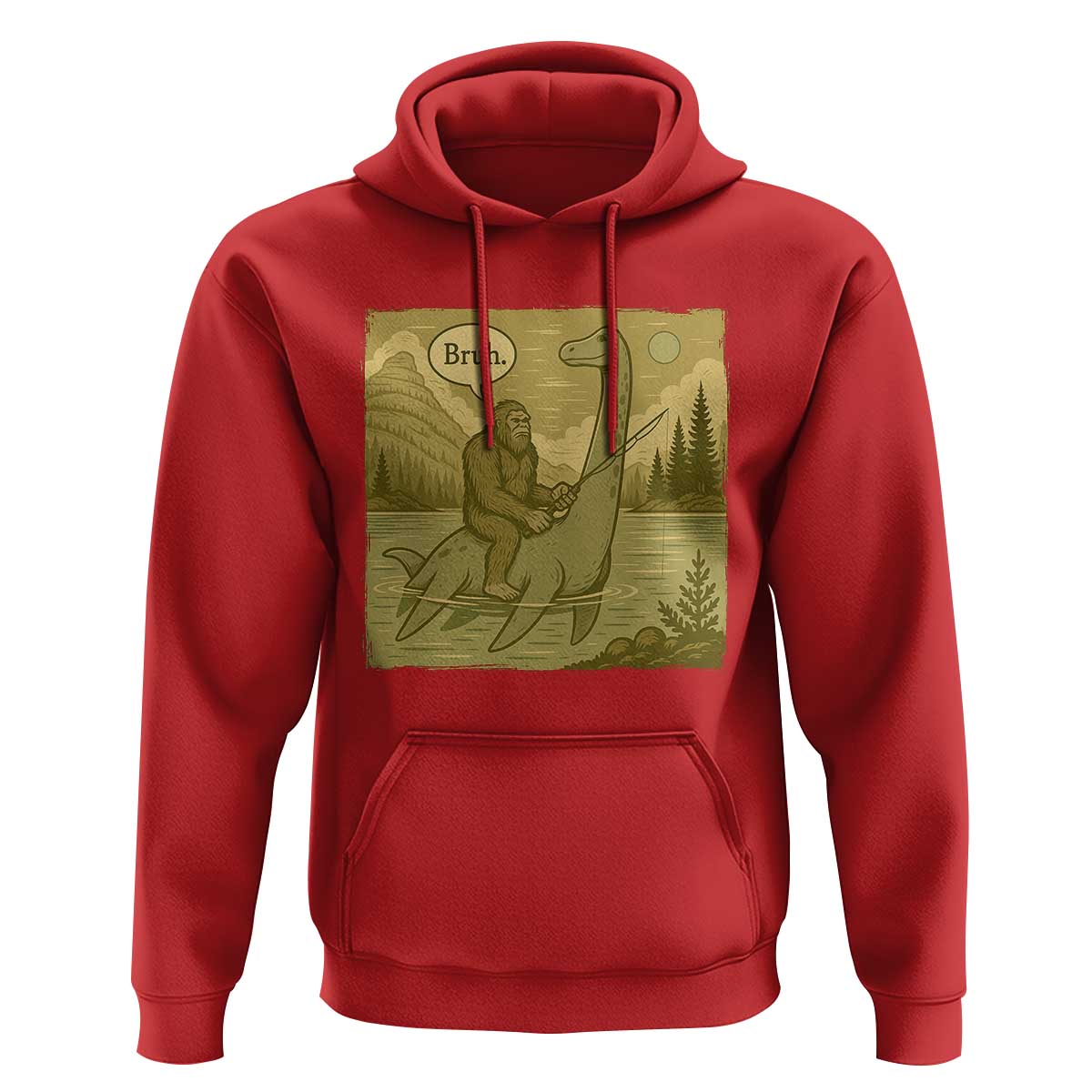 Funny Bigfoot Fishing Hoodie Sasquatch Loch Ness Monster Introvert Bruh - Wonder Print Shop