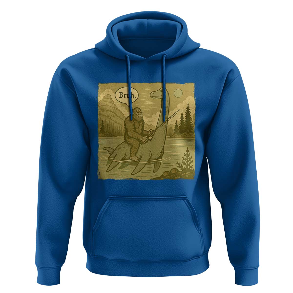 Funny Bigfoot Fishing Hoodie Sasquatch Loch Ness Monster Introvert Bruh - Wonder Print Shop
