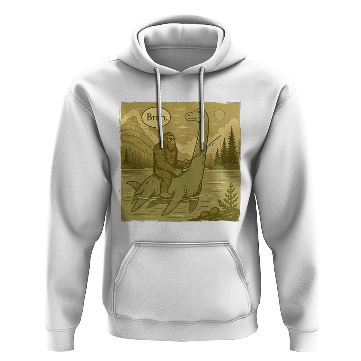Funny Bigfoot Fishing Hoodie Sasquatch Loch Ness Monster Introvert Bruh - Wonder Print Shop