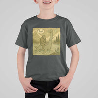 Funny Bigfoot Fishing T Shirt For Kid Sasquatch Loch Ness Monster Introvert Bruh - Wonder Print Shop
