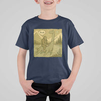 Funny Bigfoot Fishing T Shirt For Kid Sasquatch Loch Ness Monster Introvert Bruh - Wonder Print Shop