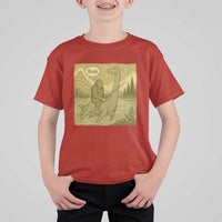Funny Bigfoot Fishing T Shirt For Kid Sasquatch Loch Ness Monster Introvert Bruh - Wonder Print Shop