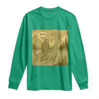 Funny Bigfoot Fishing Long Sleeve Shirt Sasquatch Loch Ness Monster Introvert Bruh - Wonder Print Shop