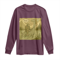 Funny Bigfoot Fishing Long Sleeve Shirt Sasquatch Loch Ness Monster Introvert Bruh - Wonder Print Shop