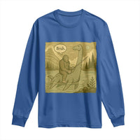 Funny Bigfoot Fishing Long Sleeve Shirt Sasquatch Loch Ness Monster Introvert Bruh - Wonder Print Shop