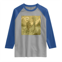 Funny Bigfoot Fishing Raglan Shirt Sasquatch Loch Ness Monster Introvert Bruh - Wonder Print Shop