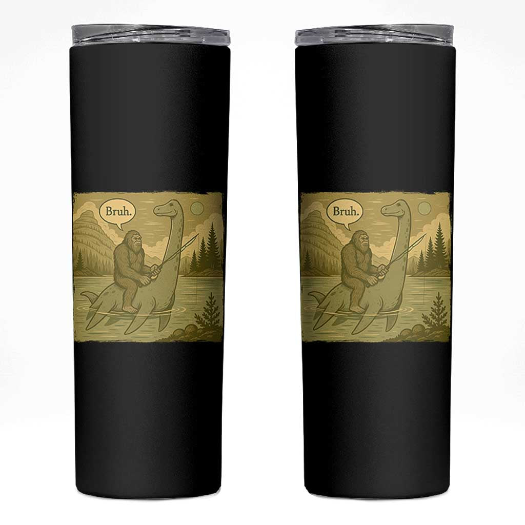 Funny Bigfoot Fishing Skinny Tumbler Sasquatch Loch Ness Monster Introvert Bruh - Wonder Print Shop