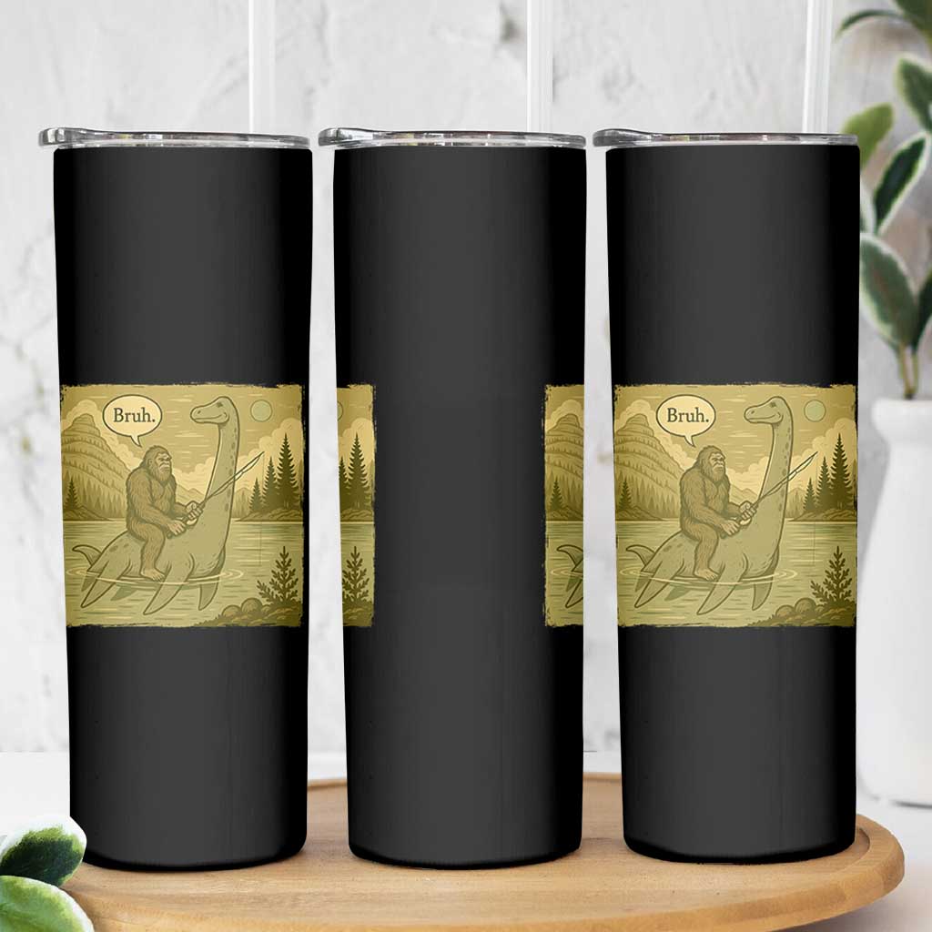 Funny Bigfoot Fishing Skinny Tumbler Sasquatch Loch Ness Monster Introvert Bruh - Wonder Print Shop
