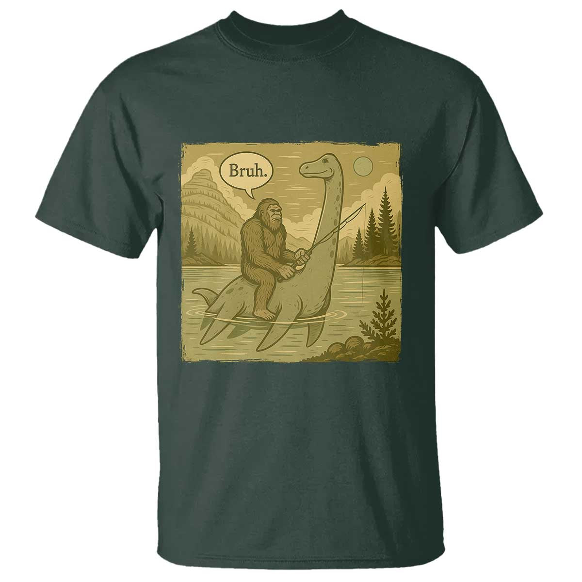 Funny Bigfoot Fishing T Shirt Sasquatch Loch Ness Monster Introvert Bruh - Wonder Print Shop