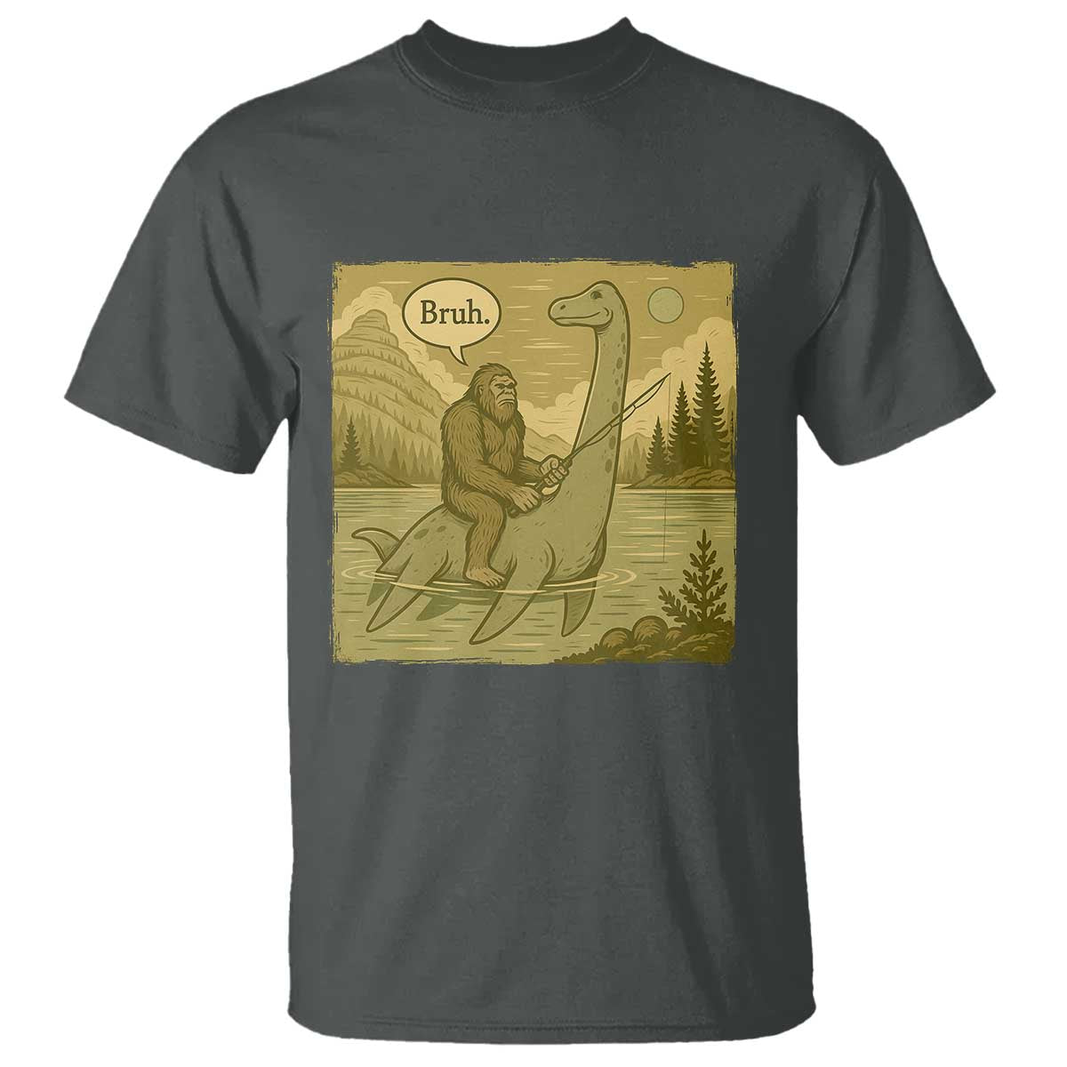 Funny Bigfoot Fishing T Shirt Sasquatch Loch Ness Monster Introvert Bruh - Wonder Print Shop