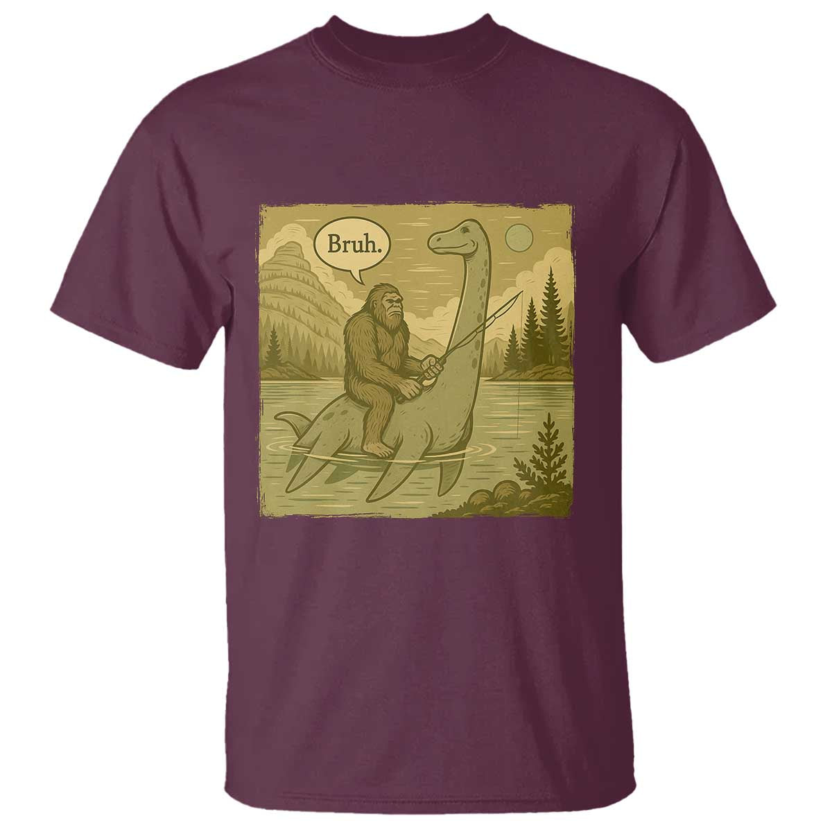Funny Bigfoot Fishing T Shirt Sasquatch Loch Ness Monster Introvert Bruh - Wonder Print Shop