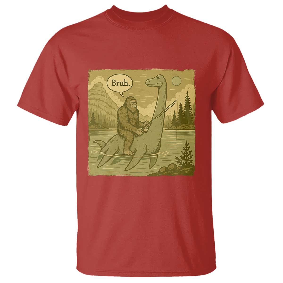 Funny Bigfoot Fishing T Shirt Sasquatch Loch Ness Monster Introvert Bruh - Wonder Print Shop