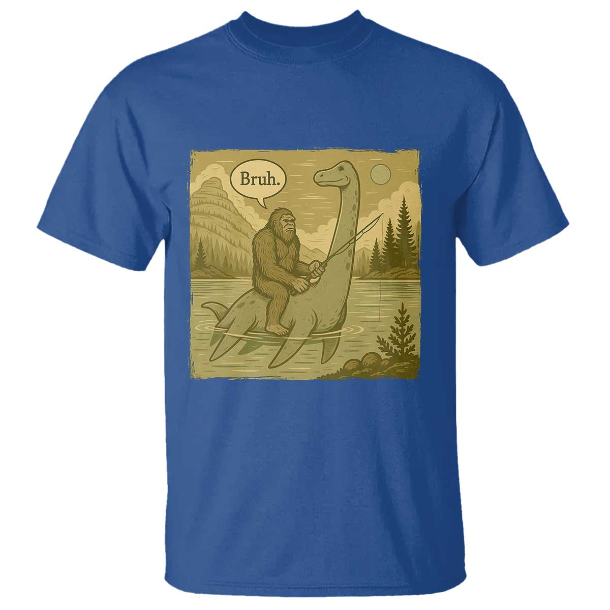 Funny Bigfoot Fishing T Shirt Sasquatch Loch Ness Monster Introvert Bruh - Wonder Print Shop