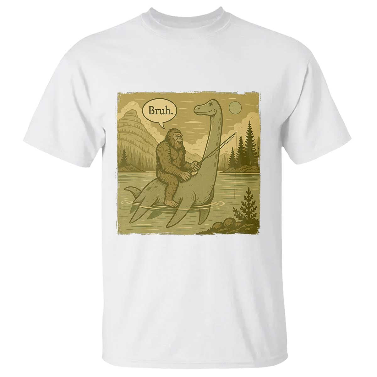 Funny Bigfoot Fishing T Shirt Sasquatch Loch Ness Monster Introvert Bruh - Wonder Print Shop