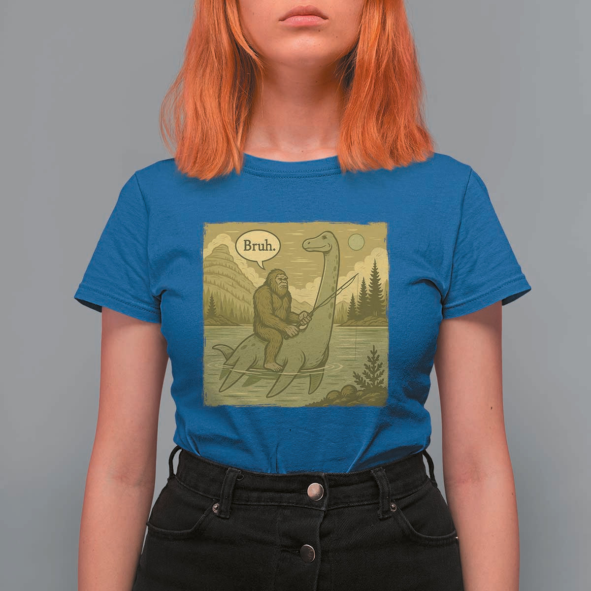 Funny Bigfoot Fishing T Shirt For Women Sasquatch Loch Ness Monster Introvert Bruh - Wonder Print Shop
