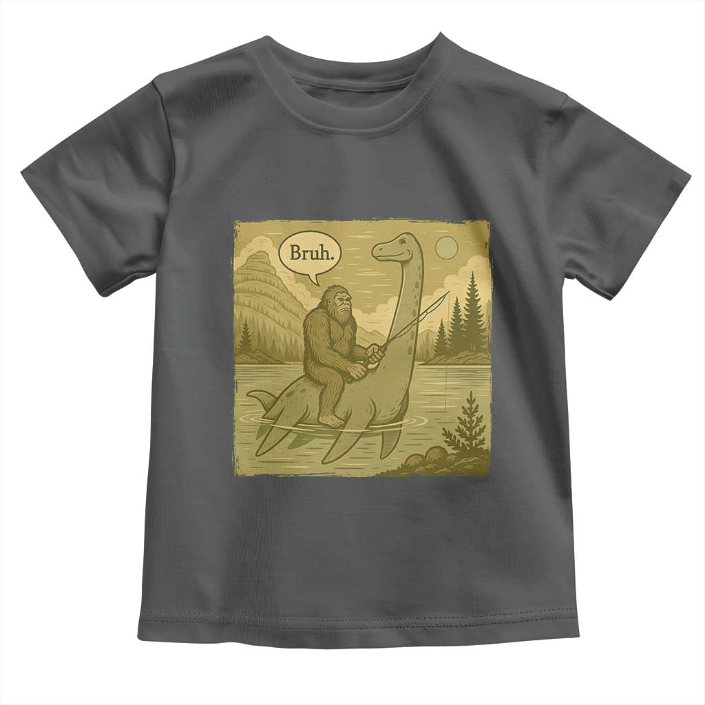 Funny Bigfoot Fishing Toddler T Shirt Sasquatch Loch Ness Monster Introvert Bruh - Wonder Print Shop