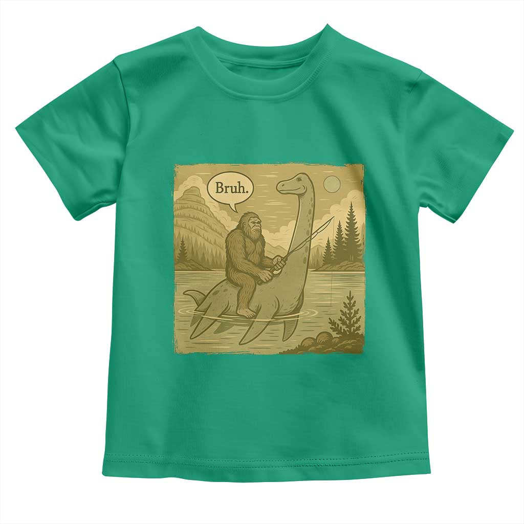 Funny Bigfoot Fishing Toddler T Shirt Sasquatch Loch Ness Monster Introvert Bruh - Wonder Print Shop