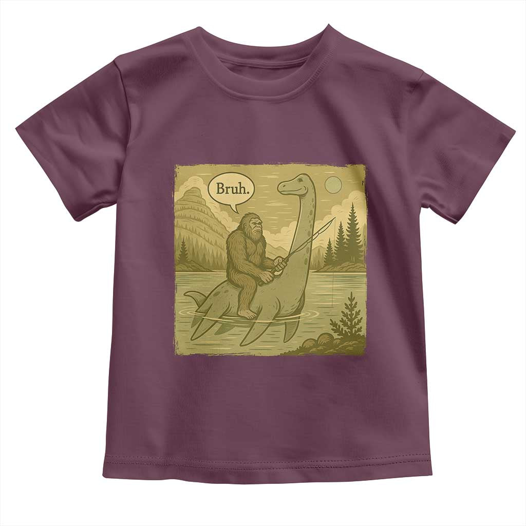 Funny Bigfoot Fishing Toddler T Shirt Sasquatch Loch Ness Monster Introvert Bruh - Wonder Print Shop