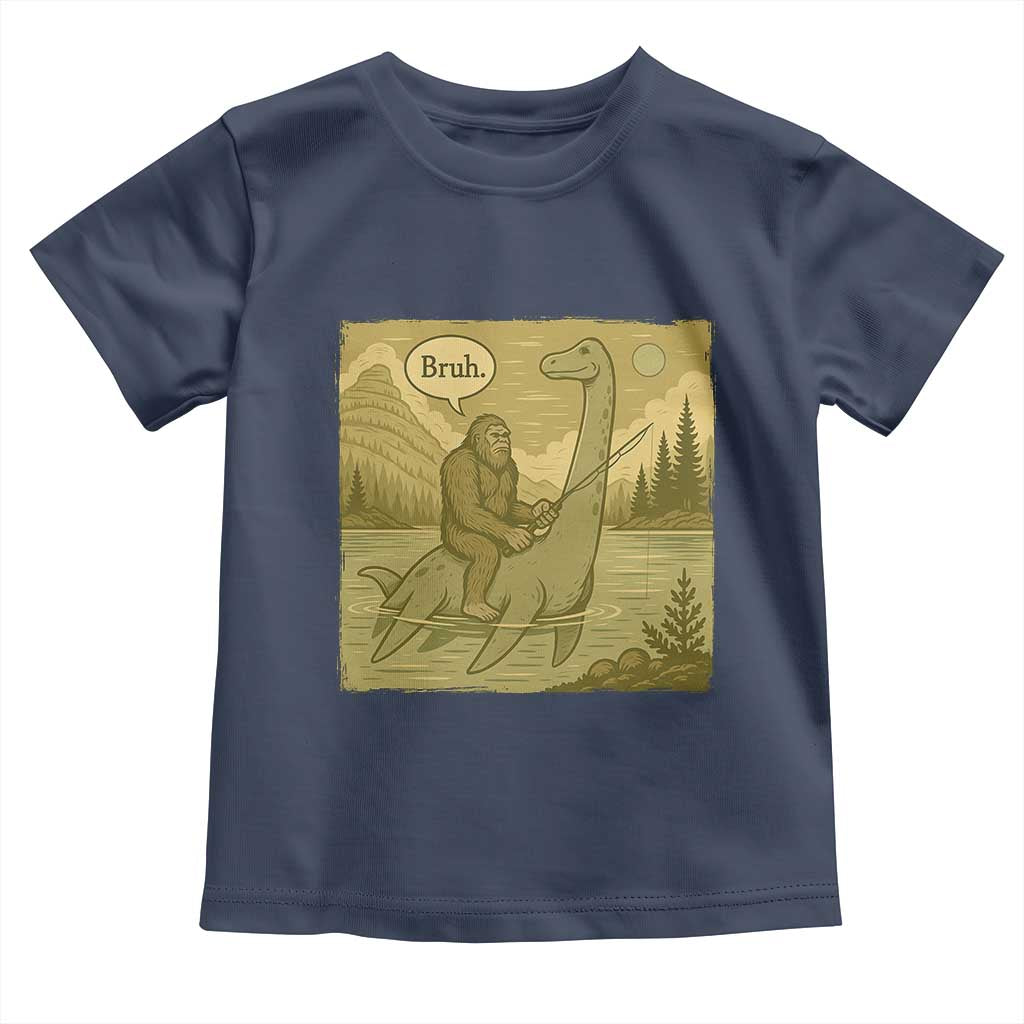 Funny Bigfoot Fishing Toddler T Shirt Sasquatch Loch Ness Monster Introvert Bruh - Wonder Print Shop