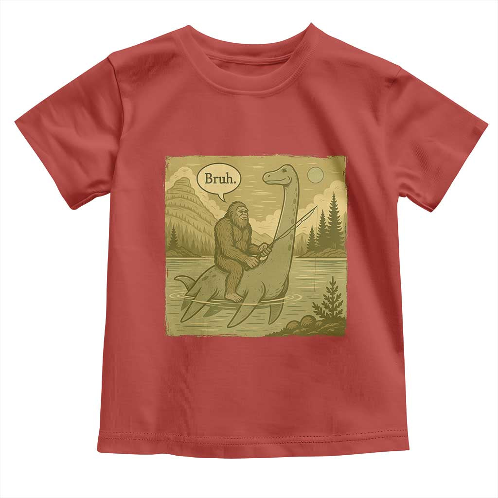 Funny Bigfoot Fishing Toddler T Shirt Sasquatch Loch Ness Monster Introvert Bruh - Wonder Print Shop