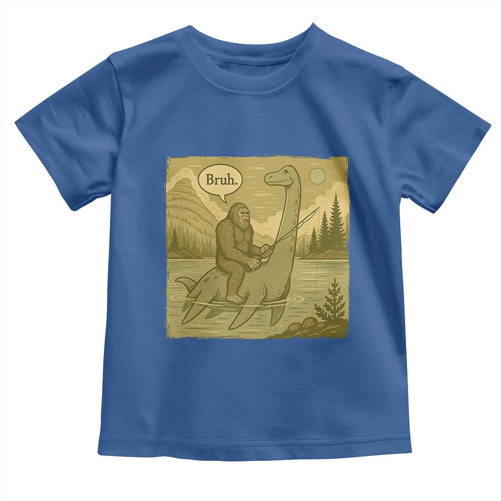 Funny Bigfoot Fishing Toddler T Shirt Sasquatch Loch Ness Monster Introvert Bruh - Wonder Print Shop