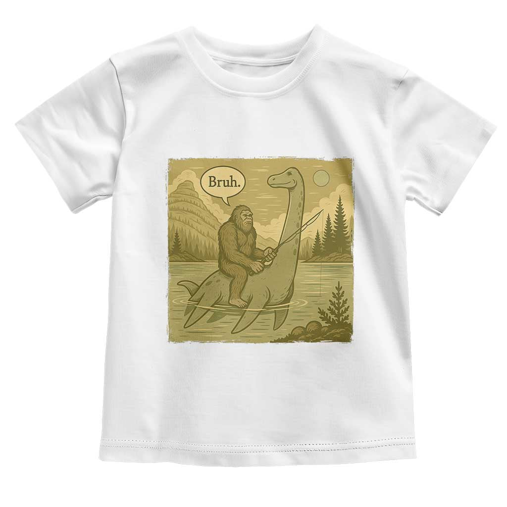 Funny Bigfoot Fishing Toddler T Shirt Sasquatch Loch Ness Monster Introvert Bruh - Wonder Print Shop