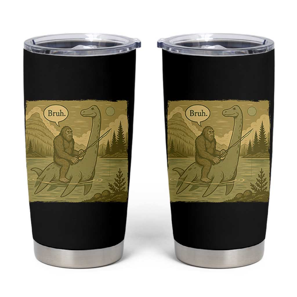 Funny Bigfoot Fishing Tumbler Cup Sasquatch Loch Ness Monster Introvert Bruh - Wonder Print Shop
