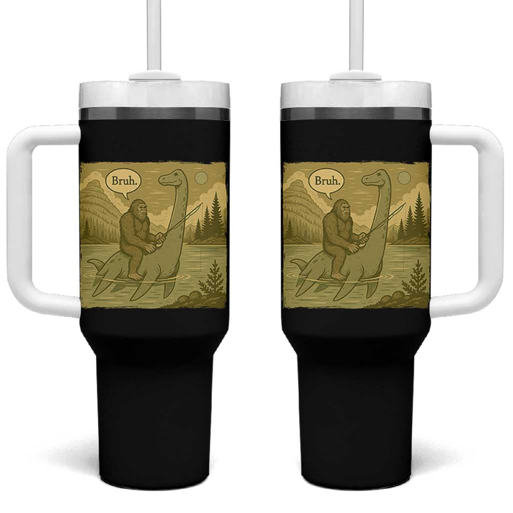Funny Bigfoot Fishing Tumbler With Handle Sasquatch Loch Ness Monster Introvert Bruh - Wonder Print Shop