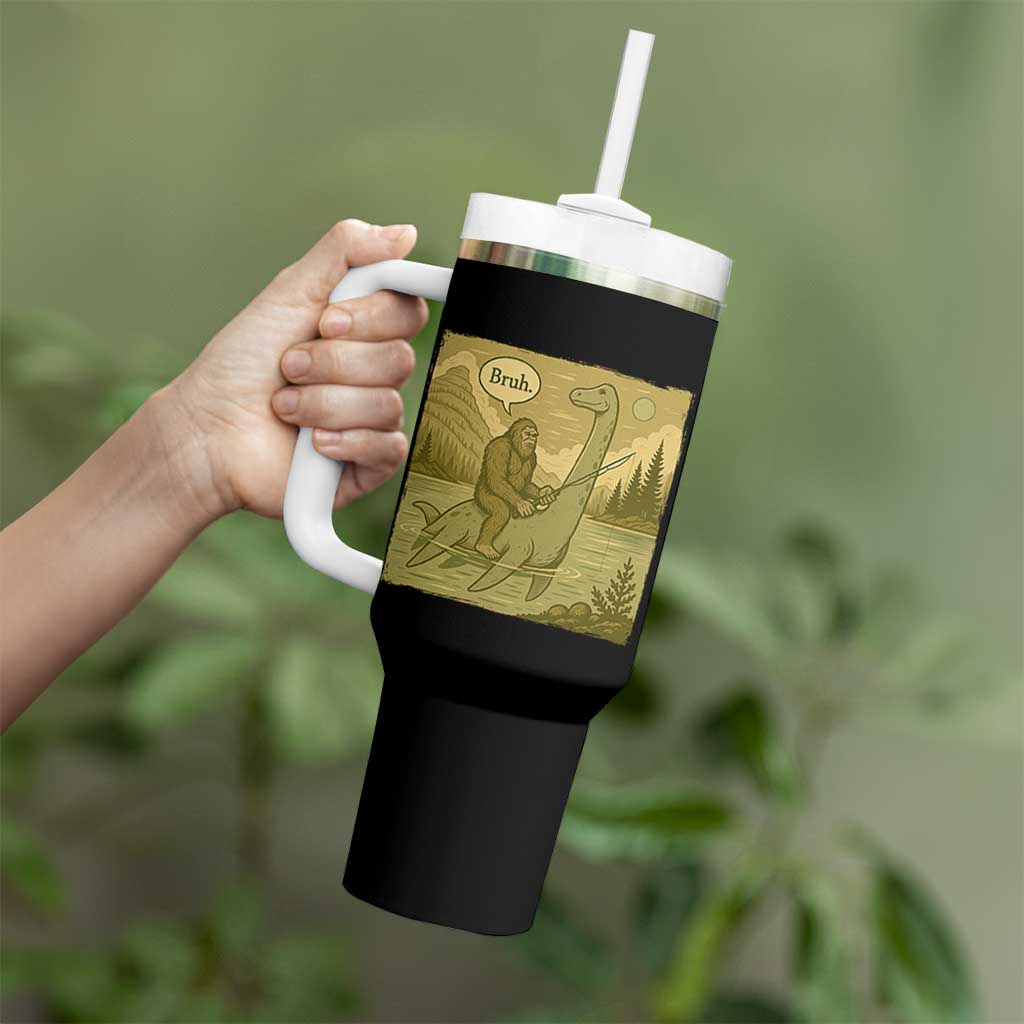 Funny Bigfoot Fishing Tumbler With Handle Sasquatch Loch Ness Monster Introvert Bruh - Wonder Print Shop