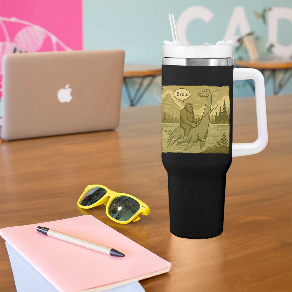 Funny Bigfoot Fishing Tumbler With Handle Sasquatch Loch Ness Monster Introvert Bruh - Wonder Print Shop
