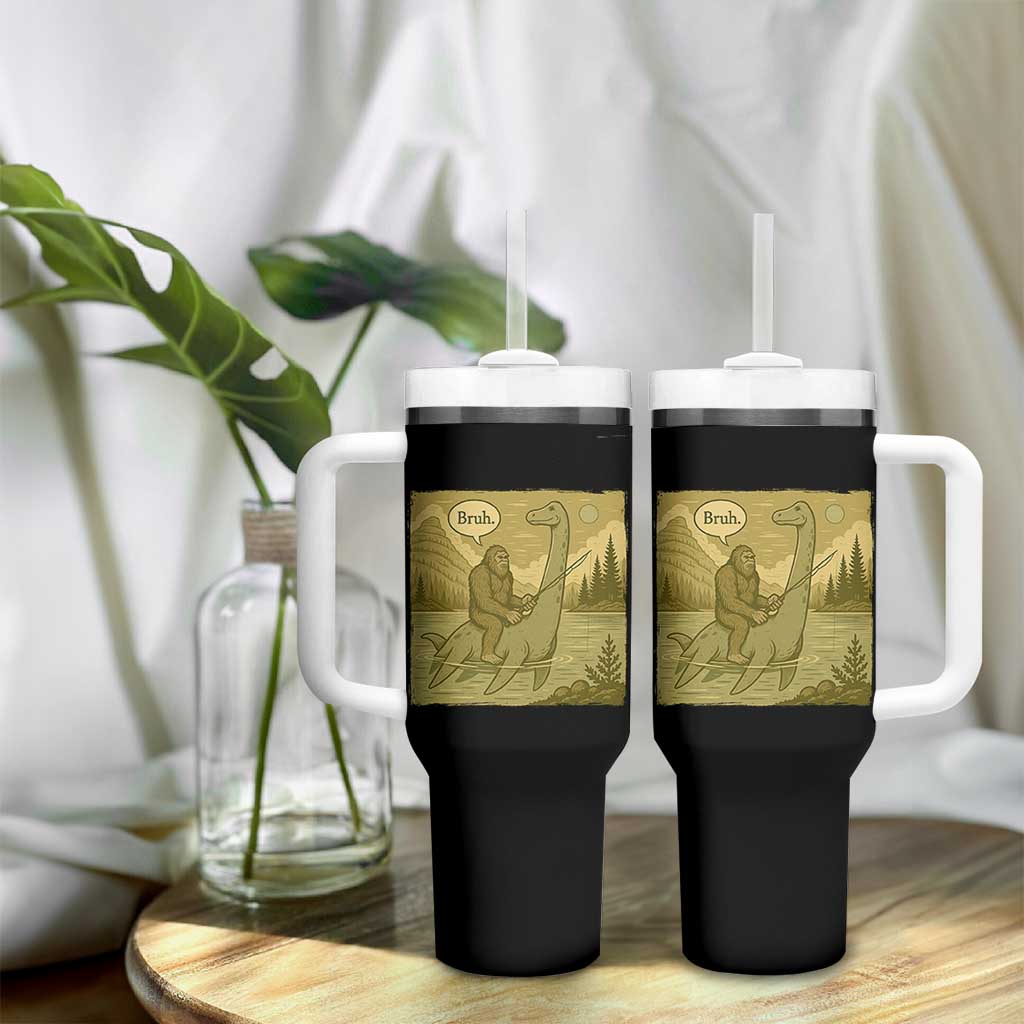 Funny Bigfoot Fishing Tumbler With Handle Sasquatch Loch Ness Monster Introvert Bruh - Wonder Print Shop