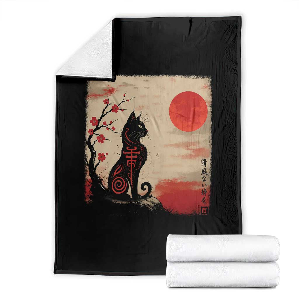 Kawaii Anime Cat Japanese Cherry Blossom Throw Blanket - Wonder Print Shop