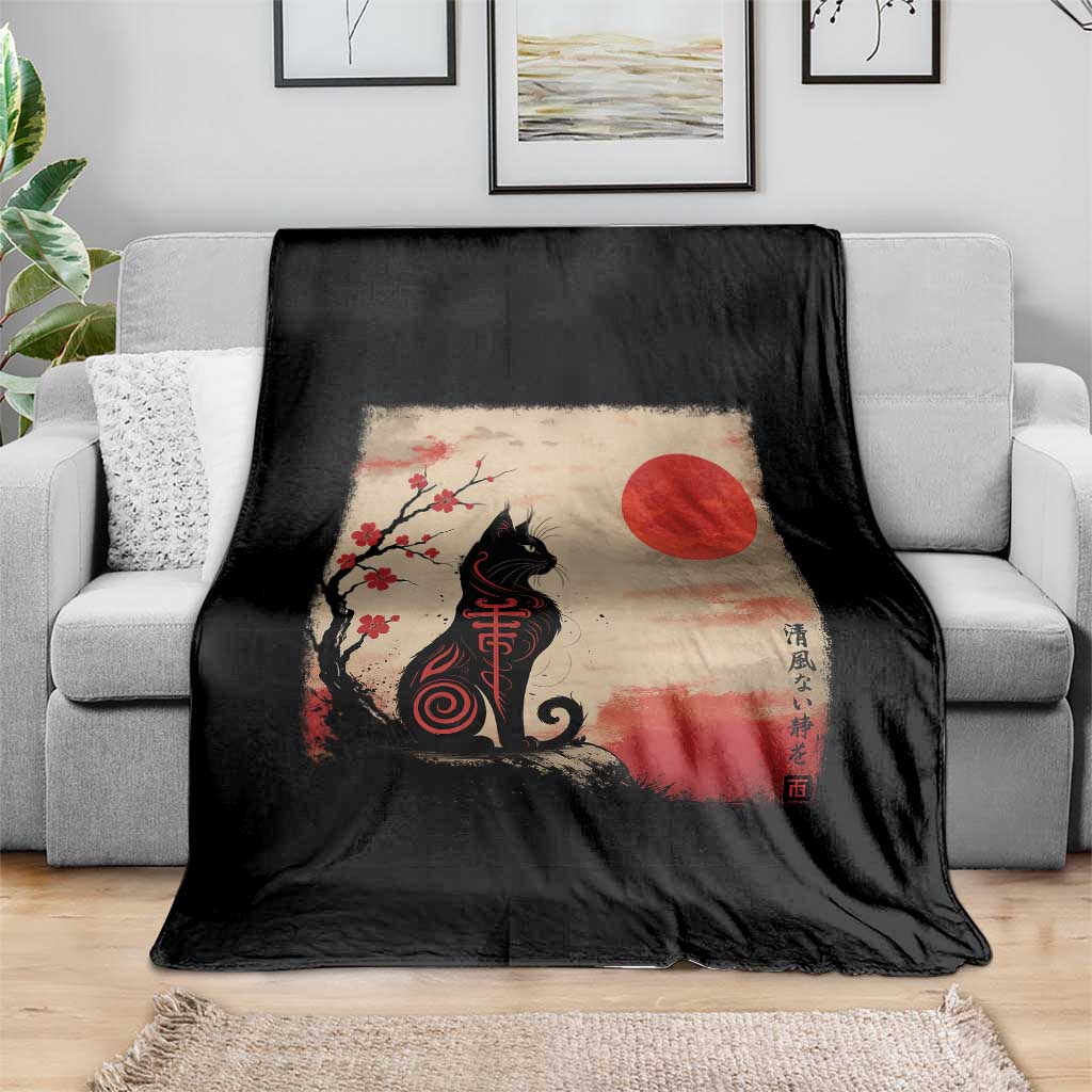 Kawaii Anime Cat Japanese Cherry Blossom Throw Blanket - Wonder Print Shop