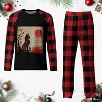 Kawaii Anime Cat Japanese Cherry Blossom Plaid Pajama Set - Wonder Print Shop
