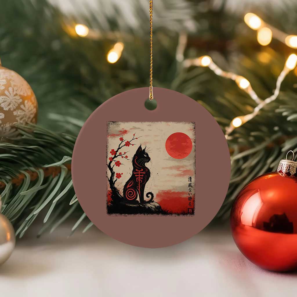 Kawaii Anime Cat Japanese Cherry Blossom Ceramic Ornament - Wonder Print Shop