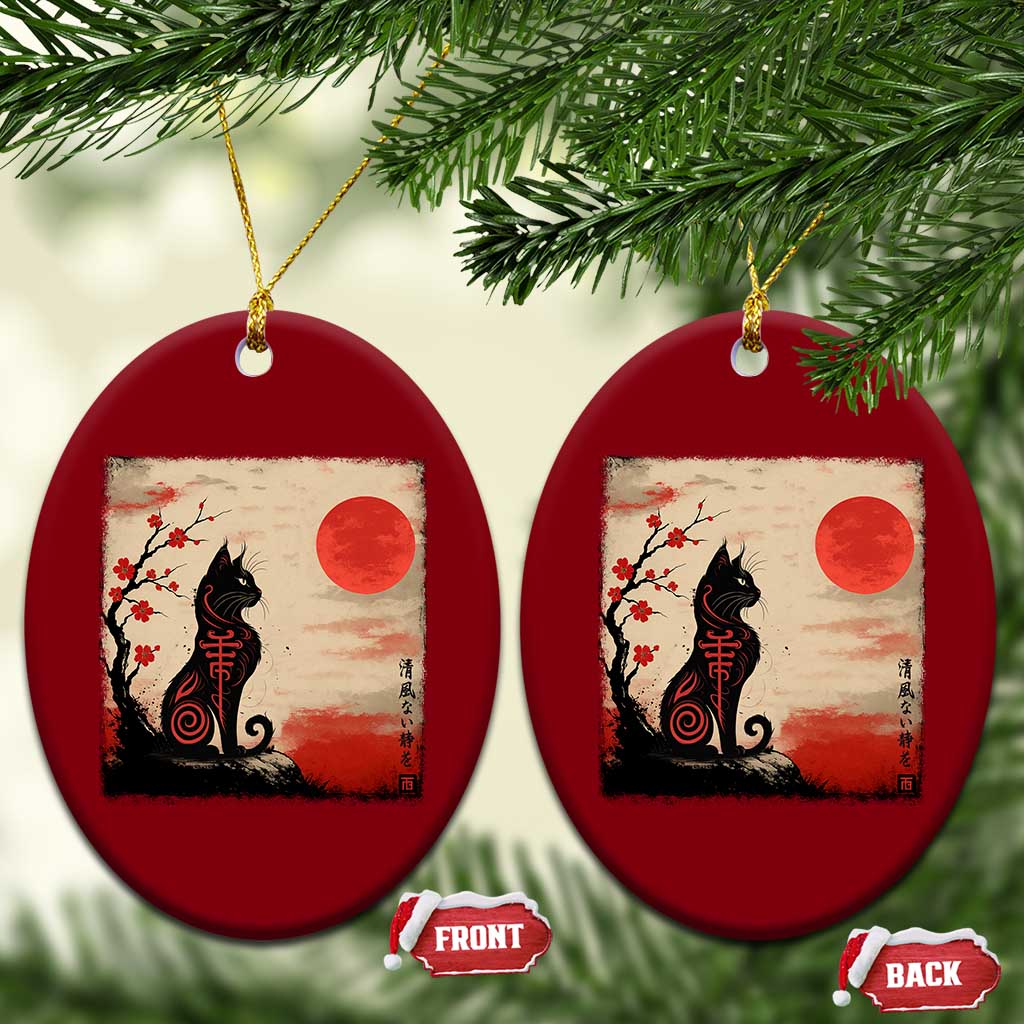 Kawaii Anime Cat Japanese Cherry Blossom Ceramic Ornament - Wonder Print Shop