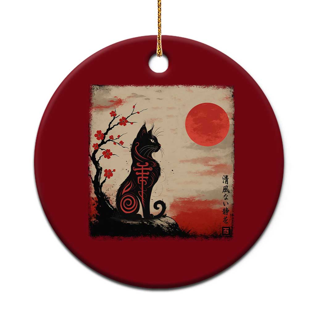 Kawaii Anime Cat Japanese Cherry Blossom Ceramic Ornament - Wonder Print Shop