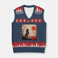 Kawaii Anime Cat Japanese Cherry Blossom V-Neck Knit Sweater Vest - Wonder Print Shop