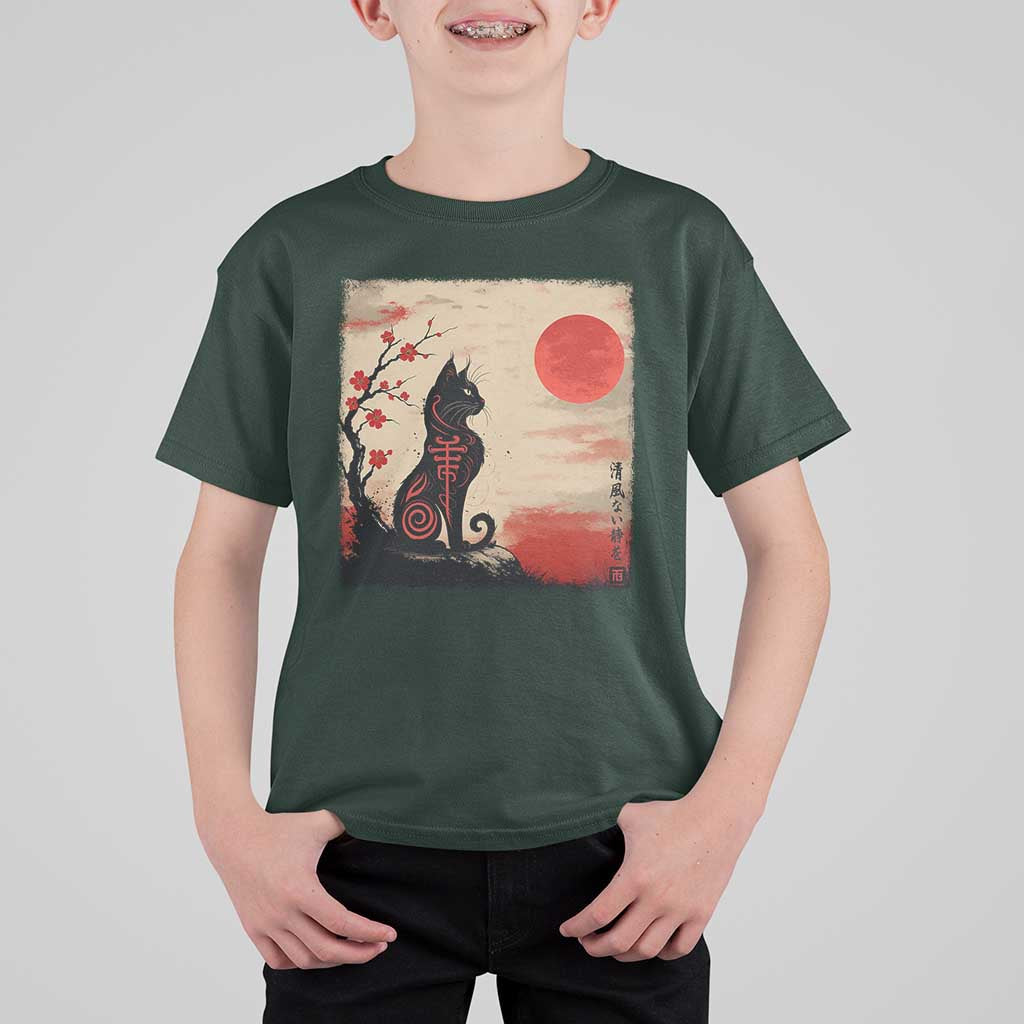 Kawaii Anime Cat Japanese Cherry Blossom T Shirt For Kid - Wonder Print Shop