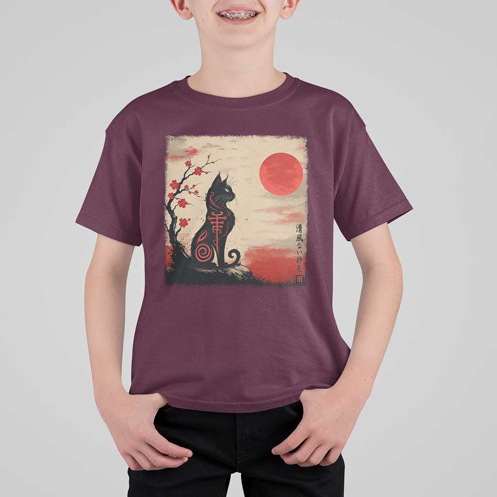 Kawaii Anime Cat Japanese Cherry Blossom T Shirt For Kid - Wonder Print Shop