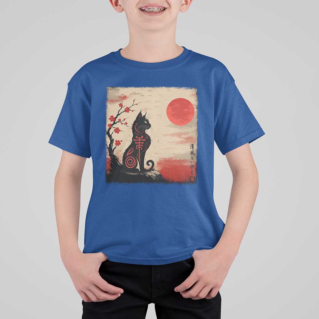 Kawaii Anime Cat Japanese Cherry Blossom T Shirt For Kid - Wonder Print Shop