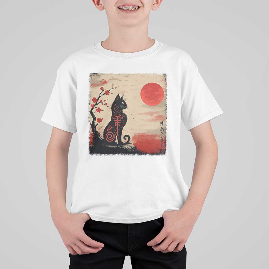 Kawaii Anime Cat Japanese Cherry Blossom T Shirt For Kid - Wonder Print Shop