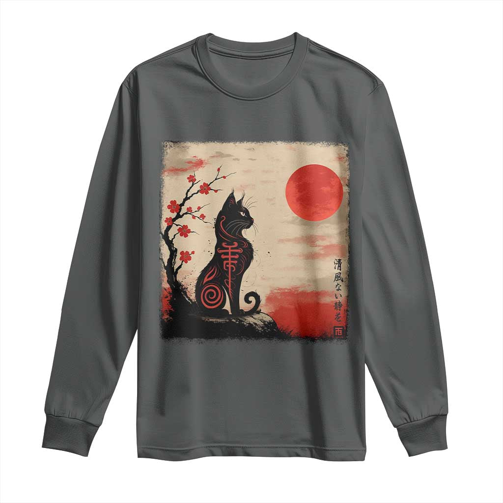 Kawaii Anime Cat Japanese Cherry Blossom Long Sleeve Shirt - Wonder Print Shop