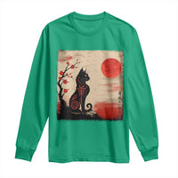 Kawaii Anime Cat Japanese Cherry Blossom Long Sleeve Shirt - Wonder Print Shop