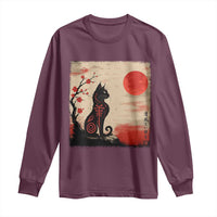 Kawaii Anime Cat Japanese Cherry Blossom Long Sleeve Shirt - Wonder Print Shop